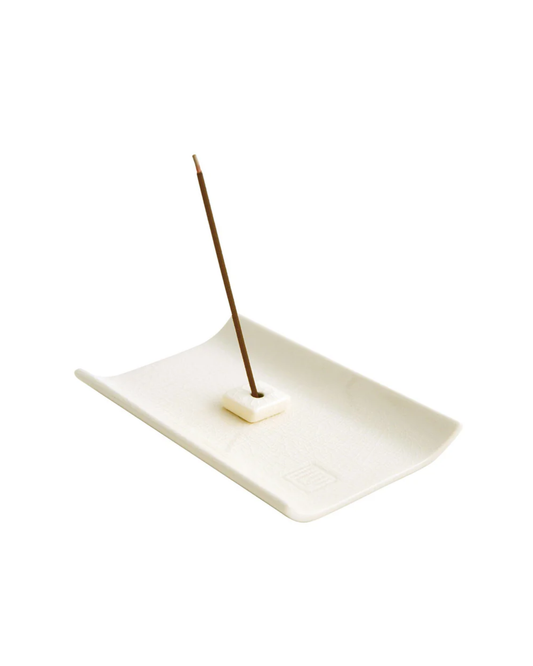 RECTANGULAR CERAMIC INCENSE PLATE + HOLDER - IVORY