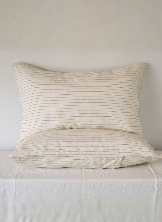 LE LIN - STANDARD PILLOW CASE SET - OLIVE PINSTRIPE
