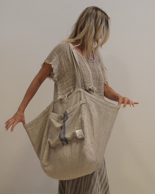 PURO LINEN TOTE BAG - BLUE STRIPES