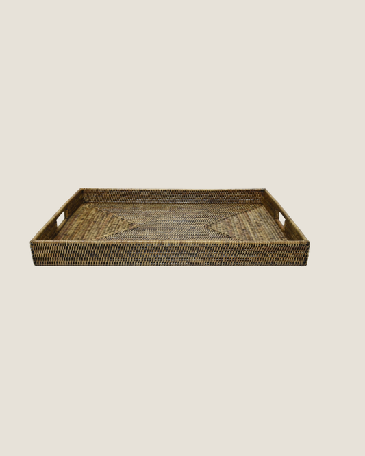 RATTAN RECTANGLE TRAY BROWN MED