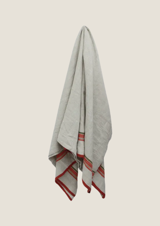 LINEN TABLECLOTH - RED SELVEDGE STRIPE