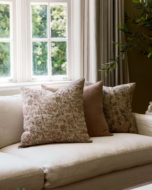 SAVANNAH FLORAL HANDBLOCK CUSHION COVER