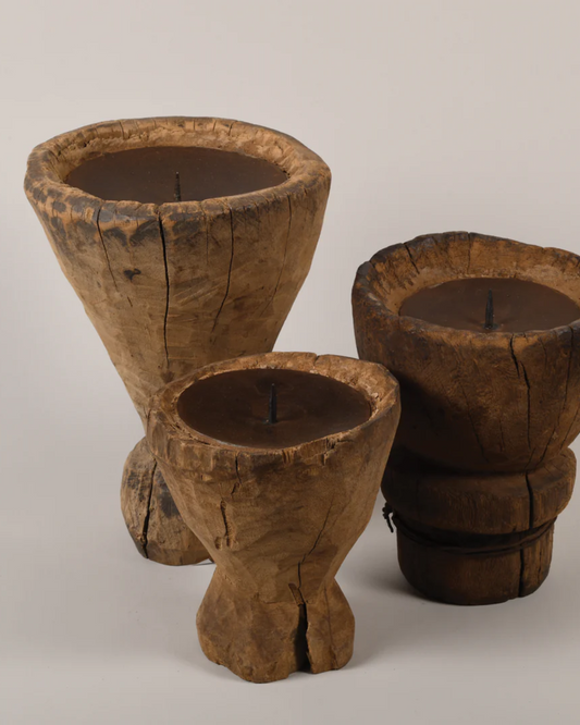 TIMBER CANDLE STANDS WITH IRON CUP
