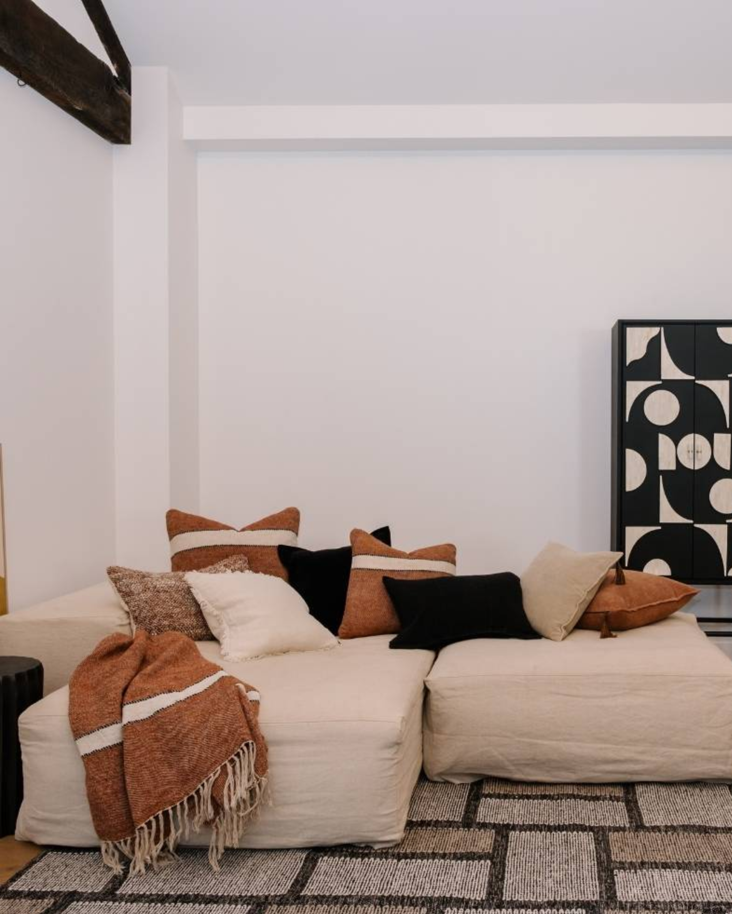 TRUMAN CUSHION - RUST W/ STRIPE 50 x 50
