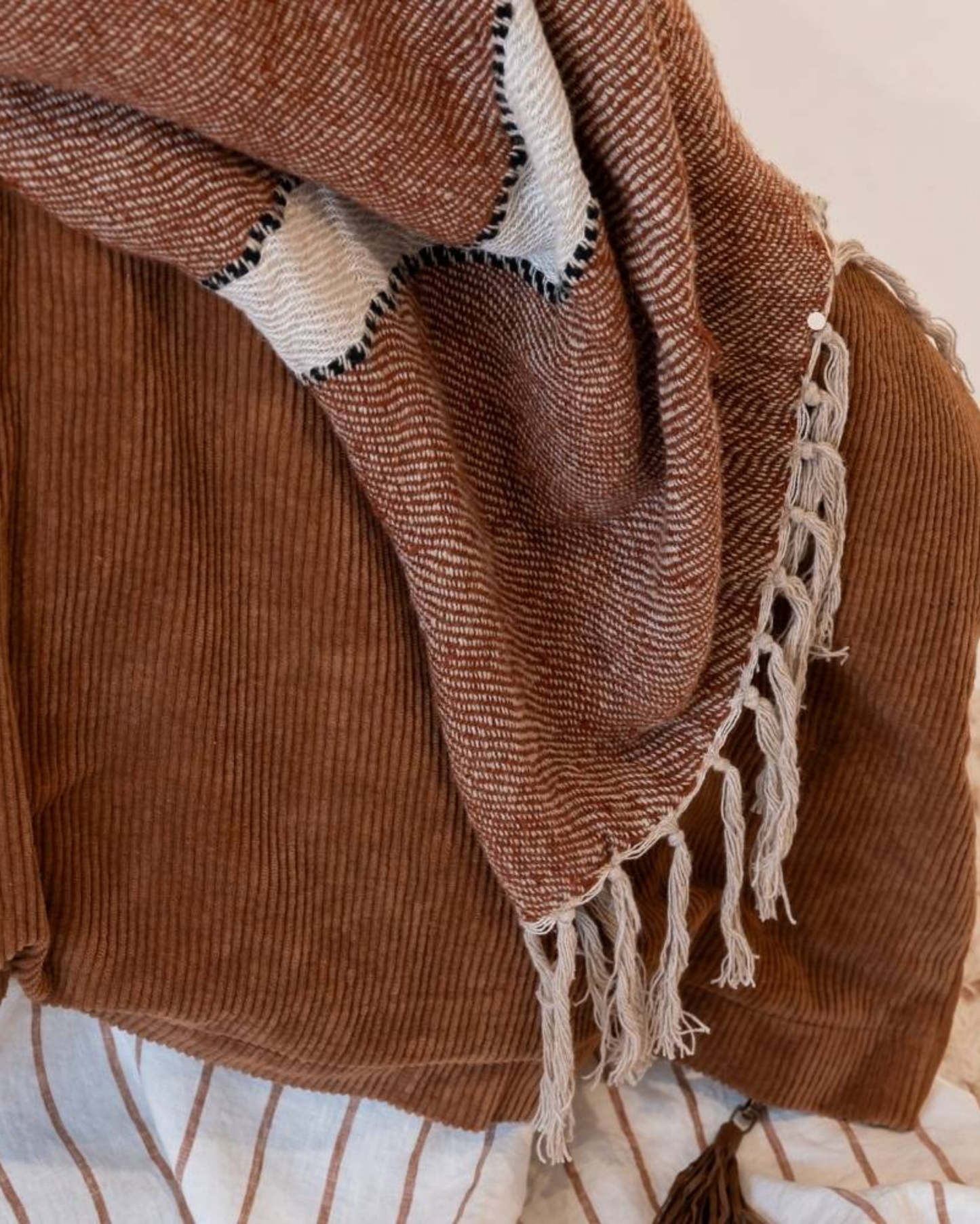 TRUMAN THROW - RUST W/ OFF WHITE AND BLACK STRIPE