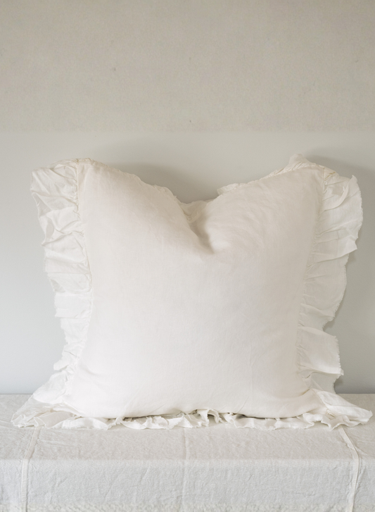 LE LIN - RUFFLE EDGE EURO PILLOW CASE SET - WHITE