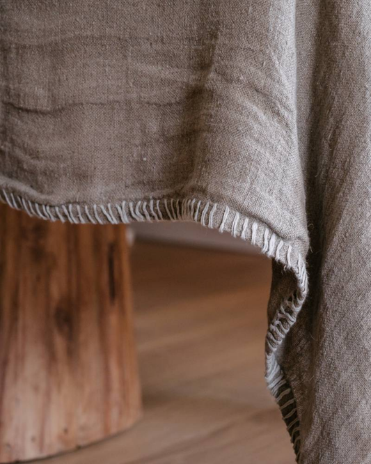 ZAYRA TABLECLOTH - NATURAL W/ IVORY HAND STITCH